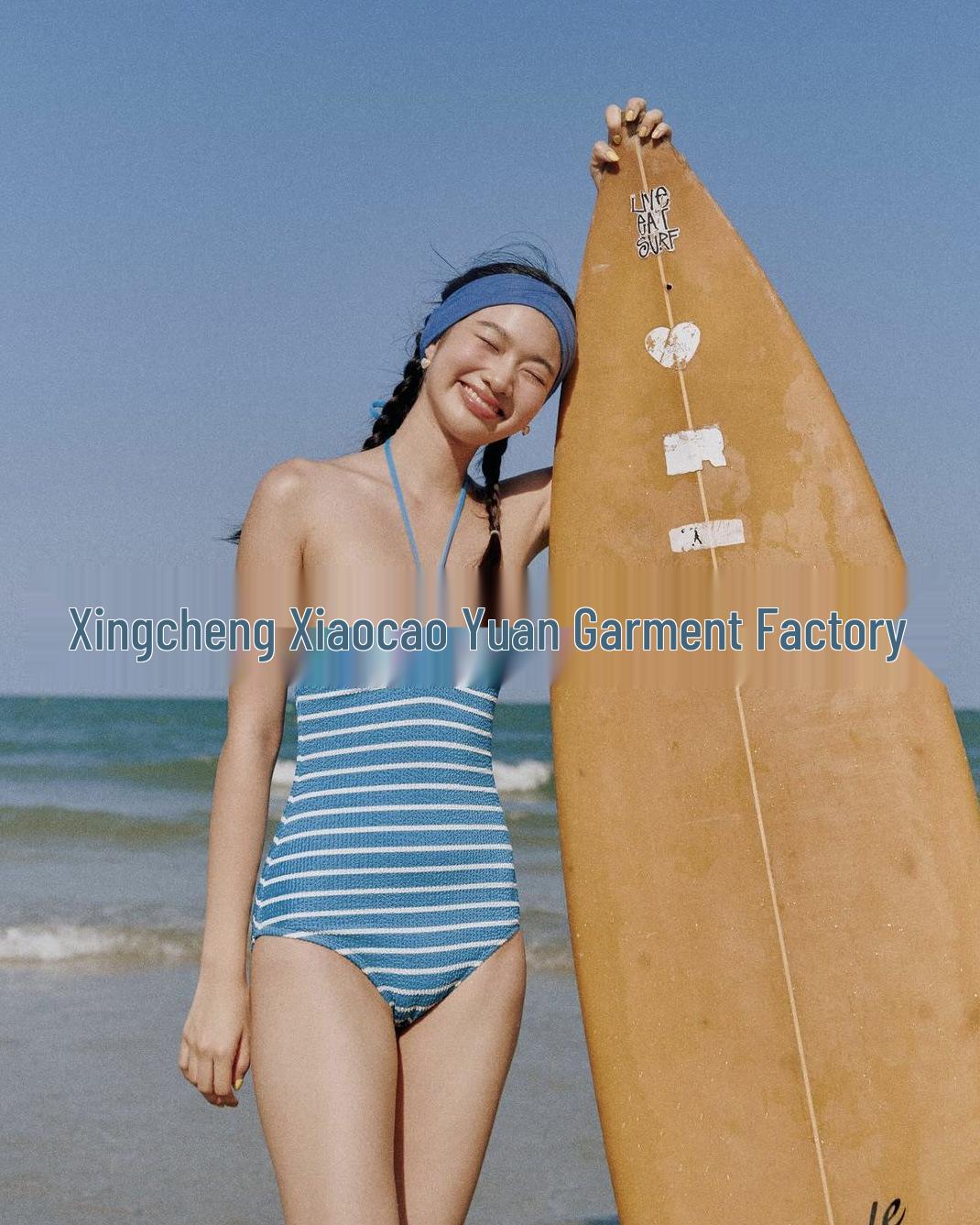 

Корейский ретро полосатый пуш-ап купальник халтер Large небесно-голубой