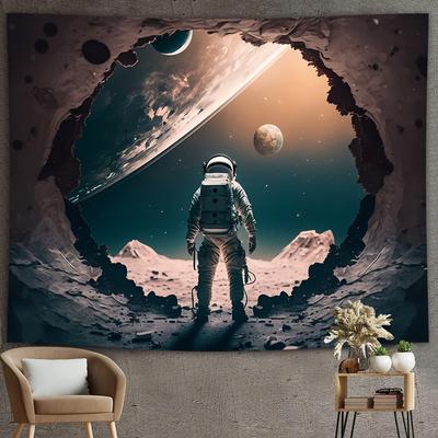 Astronaut Space Tapestry - Funny Fantasy Art, Astronaut with Earth View, Galaxy Wall Hanging for Dorm, Bedroom, Party Decor