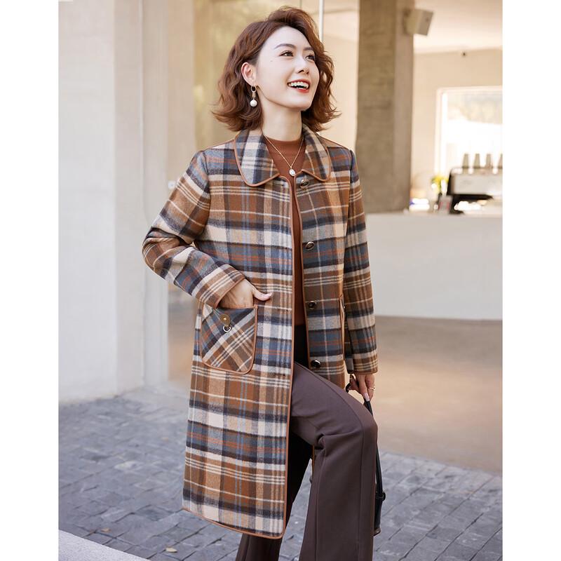 Pasite Women's Mid-Length Plaid Double-faced Wool Coat
