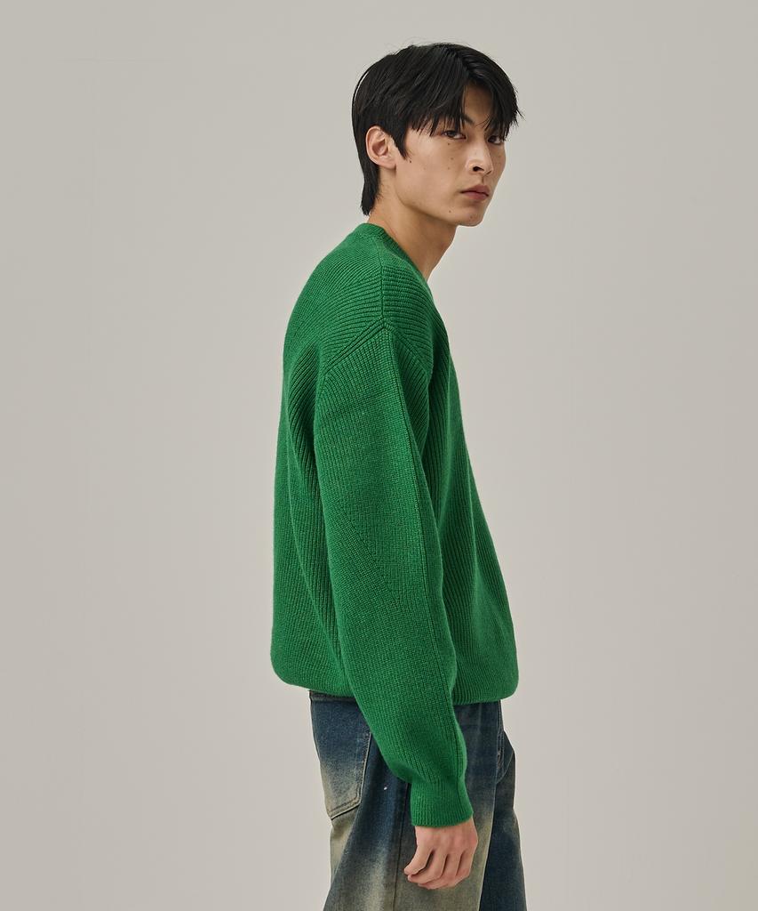 ANALOG MOOD Semi-Overfit Hazzi Daily Round Knit (Green)