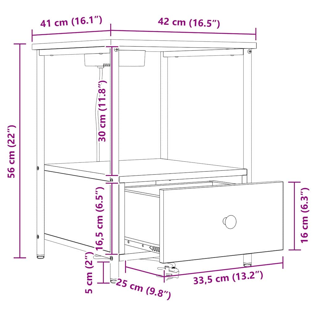 Nightstand Sonoma Oak 42 X 41 X 56 Cm Engineered Wood
