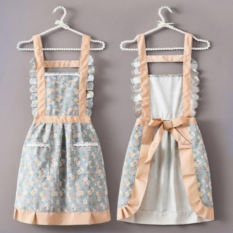 Jang Geum s floral flared linen one-piece apron Blue