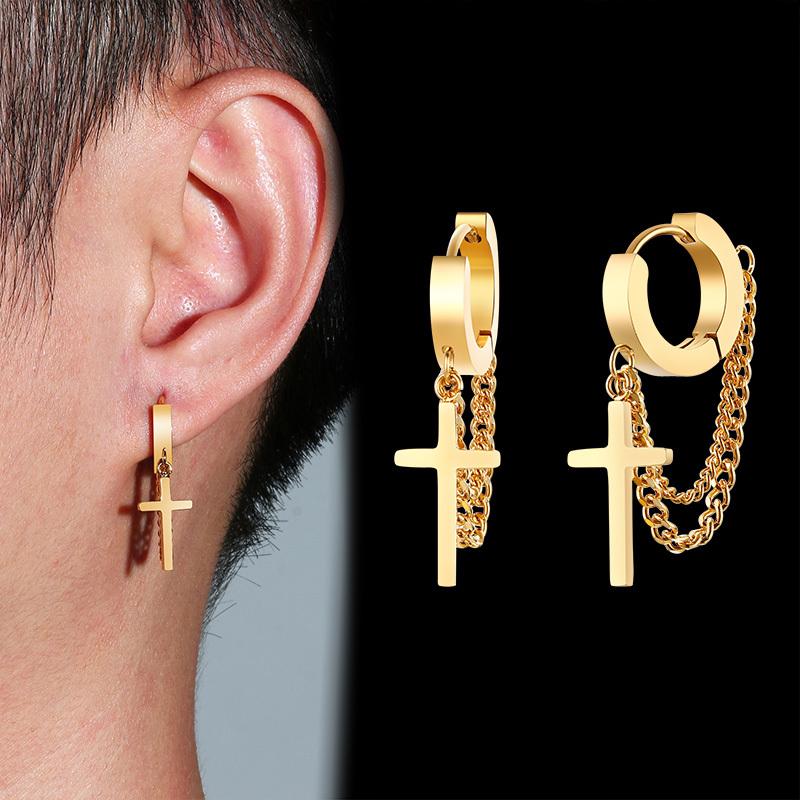 Vnox Simple Cross Dangle Earrings for Men Women Minimalist Stainless Steel Drop Small Hoop Metal Ear Jewelry Anti Allergy