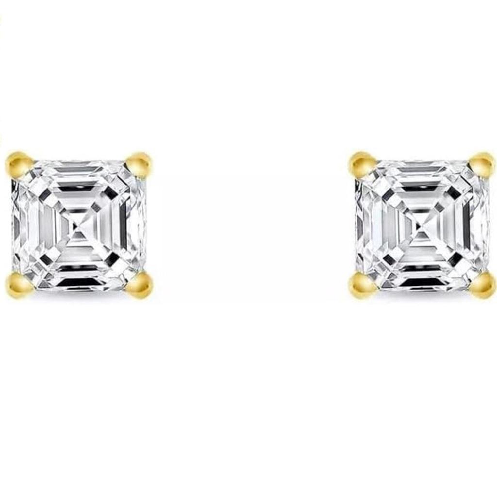 Jewels Prim 6 Ct Asscher Cut Diamond Stud Earrings Solid14K Yellow Gold Martini Screw Back Earrings For Office Wear