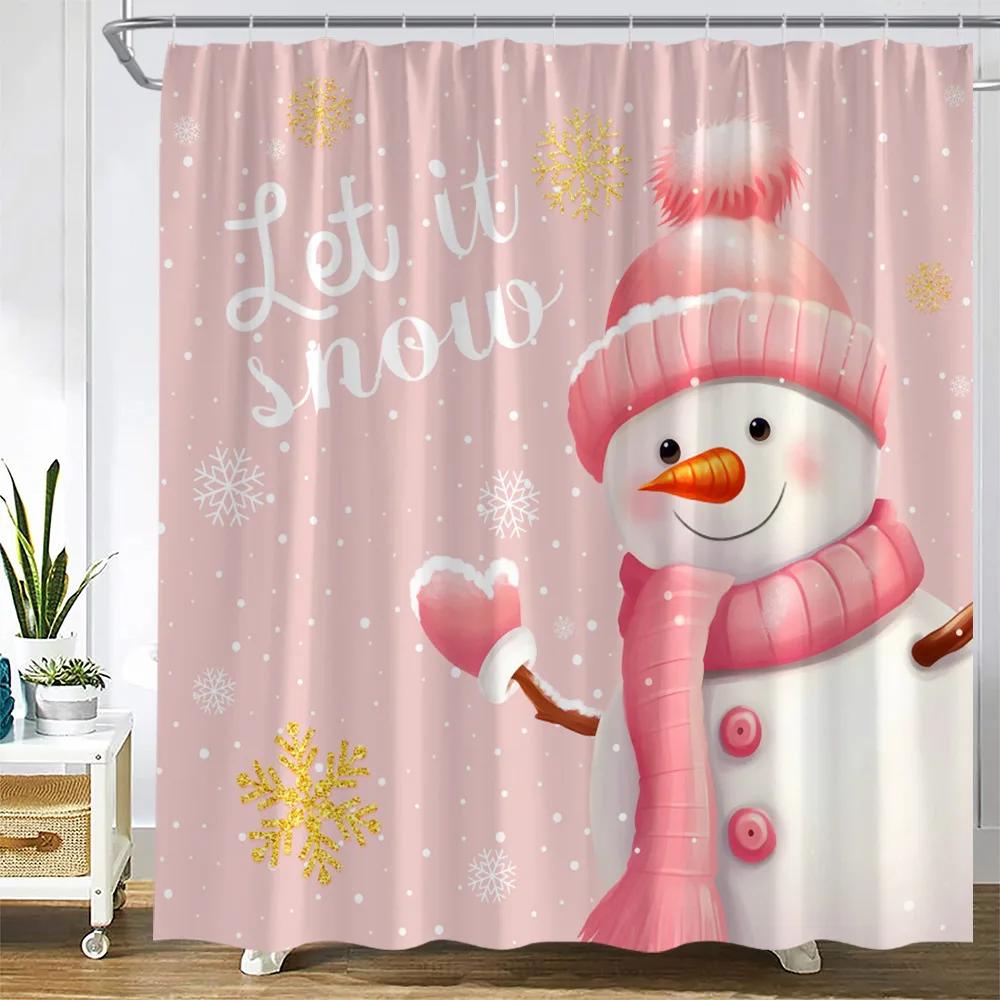 Retro olejomalba Vánoční sprchové závěsy Santa Claus Garland Xmas Tree Vintage krb Novoroční dekorace Sada koupelnových závěsů