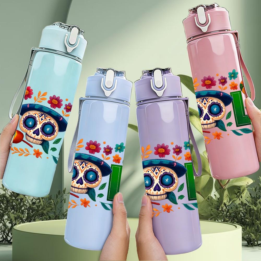 1PC Hola Colorful Letter Print 750ml Color Plastic Sports Water Bottle Leakproof Flip Straw Lid Suitable for Sports Office Home Use