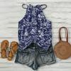 Women Sleeveless Bohemian Floral Print Tank Top Loose Fit Neck Blouse Casual Summer Lightweight Camisole Shirt