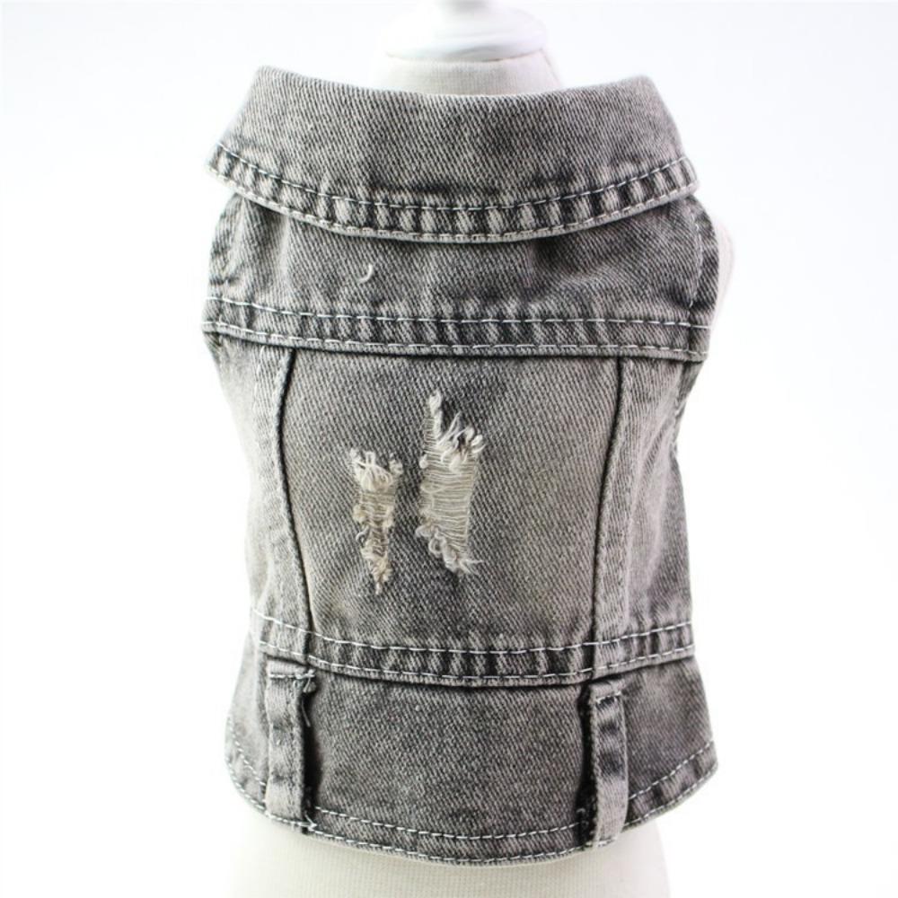 

Pet cats, small and medium-sized dogs, dog clothes, personalized holes, denim vest, vest, spring, autumn and winter XXL