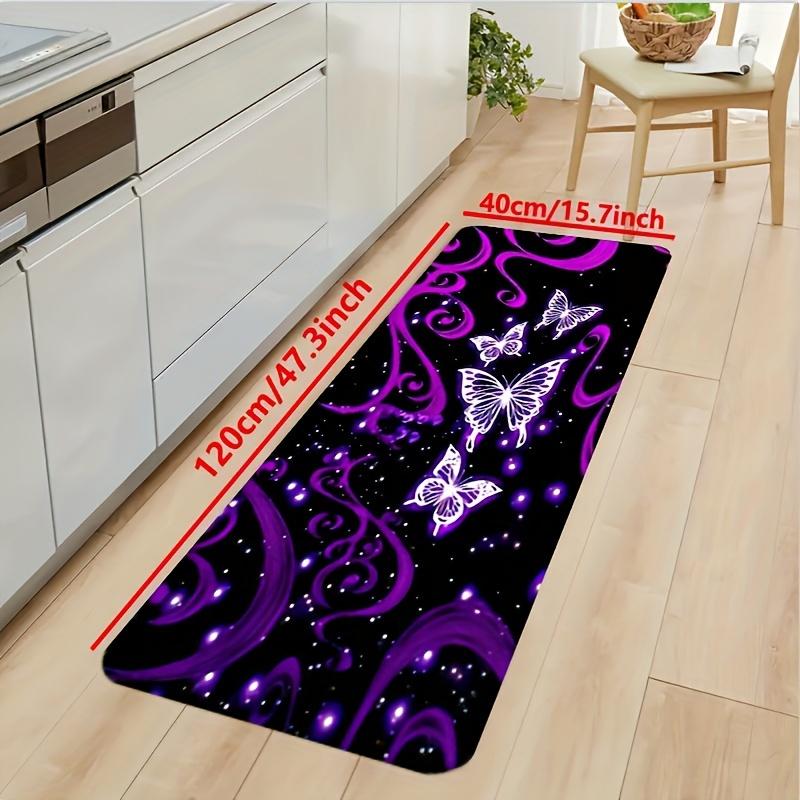1Pcs Anti Fatigue Kitchen Rugs Purple Butterfly Print Waterproof Non-Slip Thick Cushioned Kitchen Mat Heavy Duty Comfort Standing Mat for Kitchen