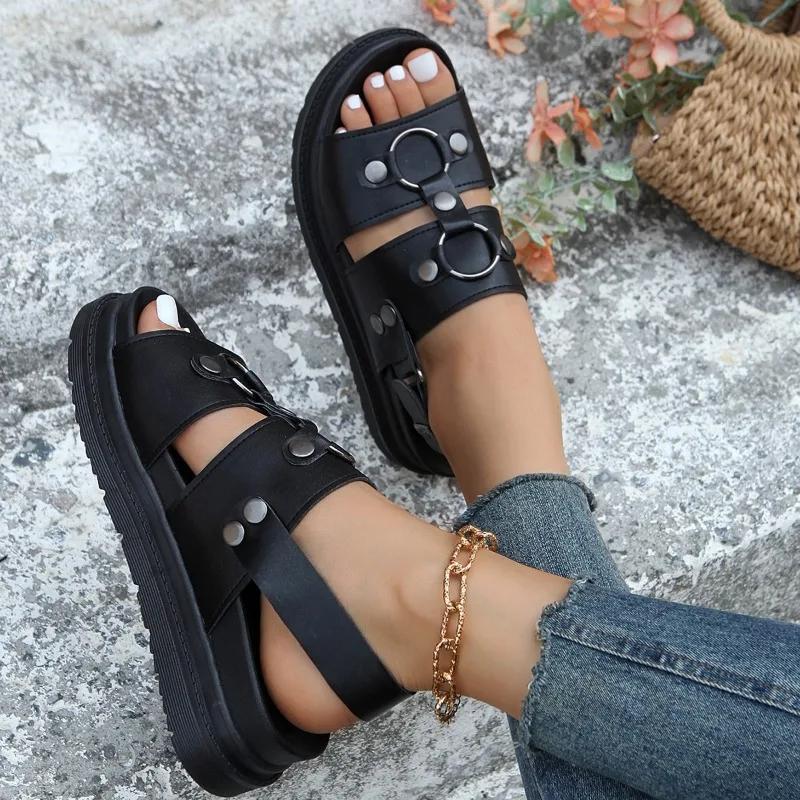 Women Thick Soled Slides Platform Cozy Dress Flats Shoes 2024 New Women Walking Sandals Open Toe Designer Casual Slippers Summer