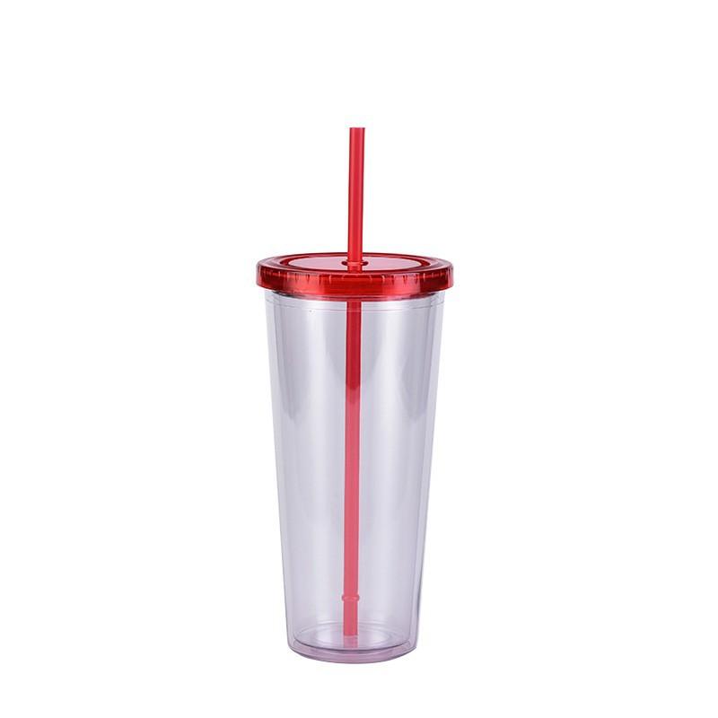 700ml Strohbecher, einfacher Sommer-Saft-Getränkebecher, transparenter doppelwandiger Plastikbecher für den Haushalt