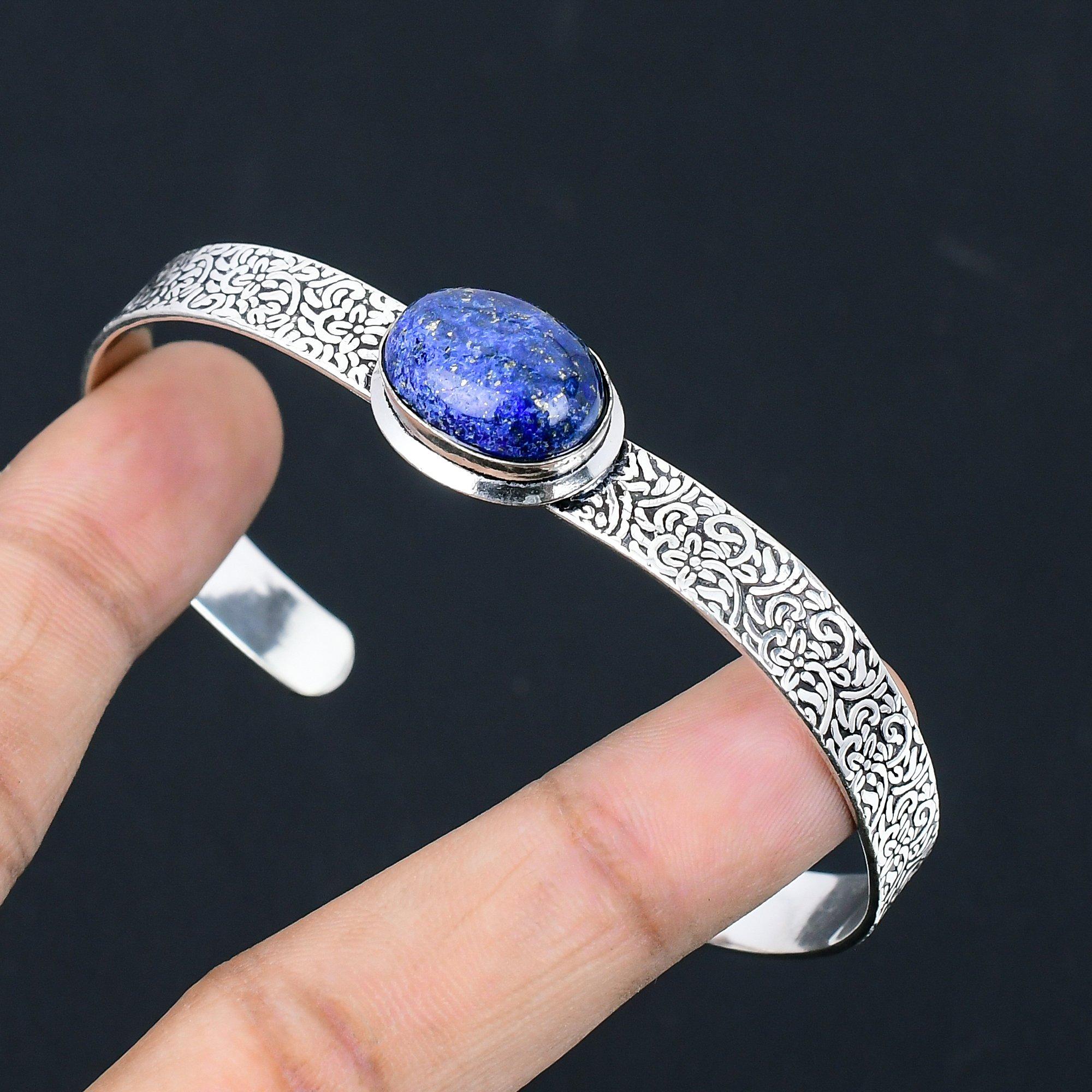 

Memorial Day Deal Oval Lapis Lazuli Gemstone Sterling Silver Birthday New Bangle Adjustable