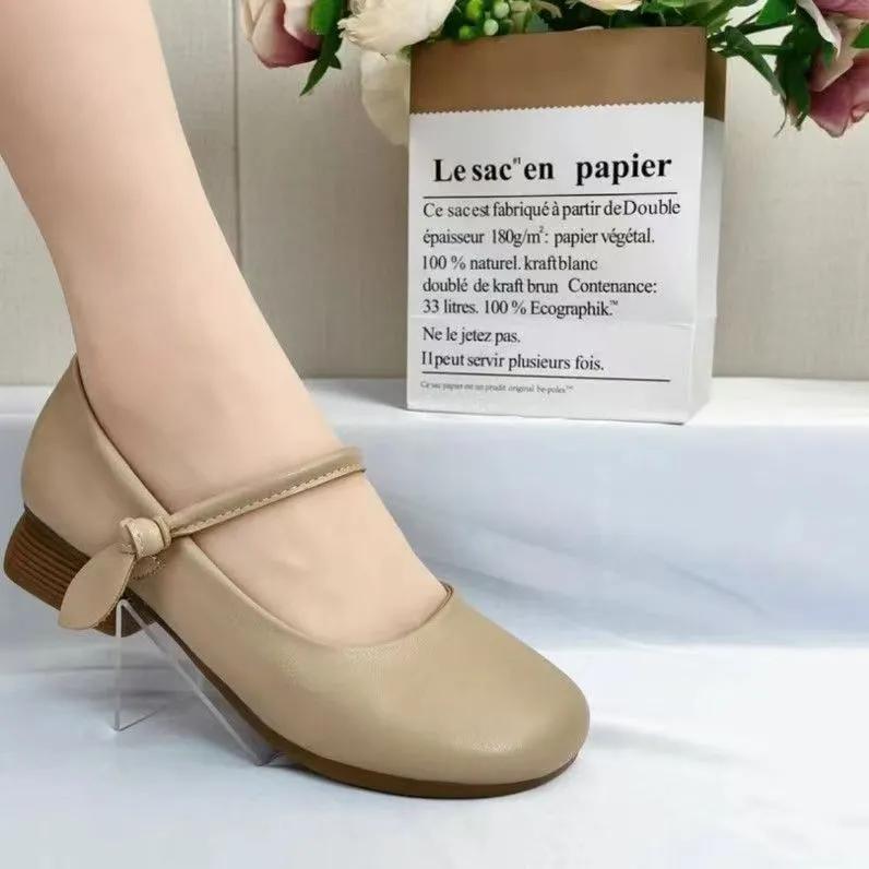 

zapatos de mujer lady elegant comfort black soft leather dance square heel shoes women fashion beige work shoes ab742 35