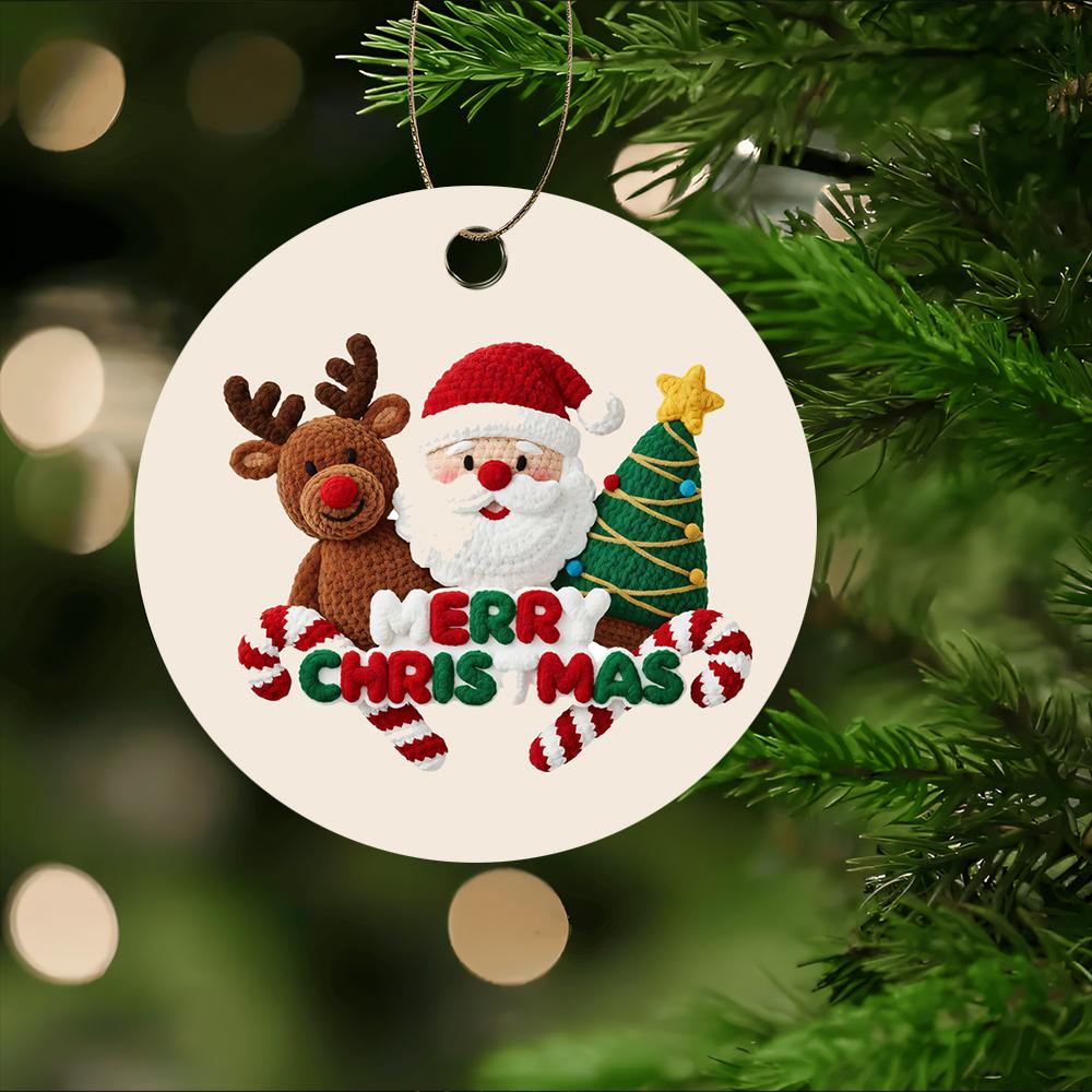 Crochet Style Santa Reindeer and Christmas Tree Acrylic Christmas Tree Ornament Hanging Decoration Festive Holiday Party Supplies Home Decor