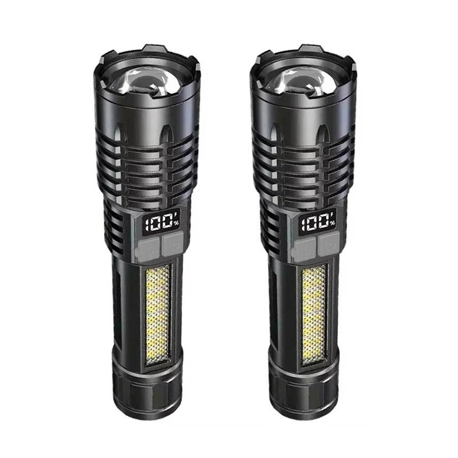 High Power LED Flashlight Powerful USB Rechargeable COB Flashlight with Side Light Torch for Outdoor Camping Hiking Fishing