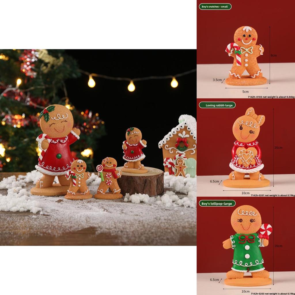 Christmas Gingerbread Man Decor Resin Cartoon Holiday Tabletop Ornament For Festive Atmosphere