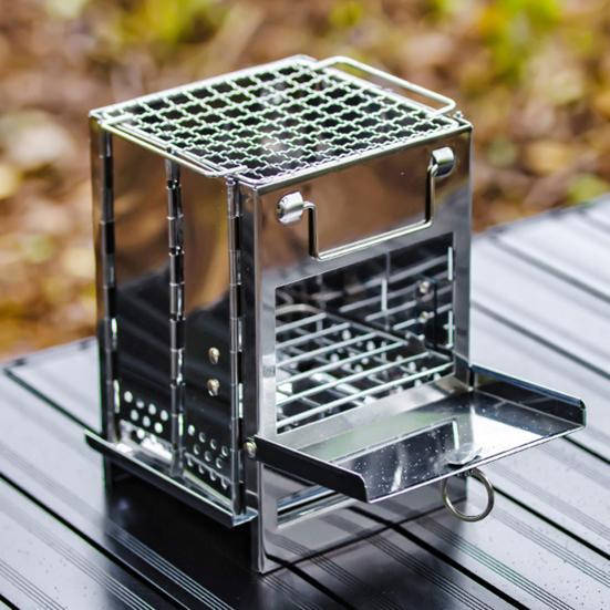 Stainless Steel Wood Burning Stove Outdoor Camping Hiking Picnic BBQ Cooking Folding Stove Portable Wood Burner Camp Stove with Ash Tray