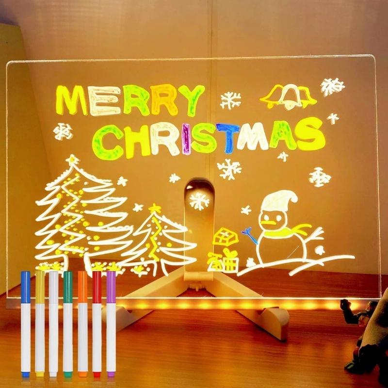 

Светодиодная ночная подсветка для доски для заметок с 7 цветами, акриловая доска для рисования, светящаяся маркерная доска для сообщений для офиса, школы, дома