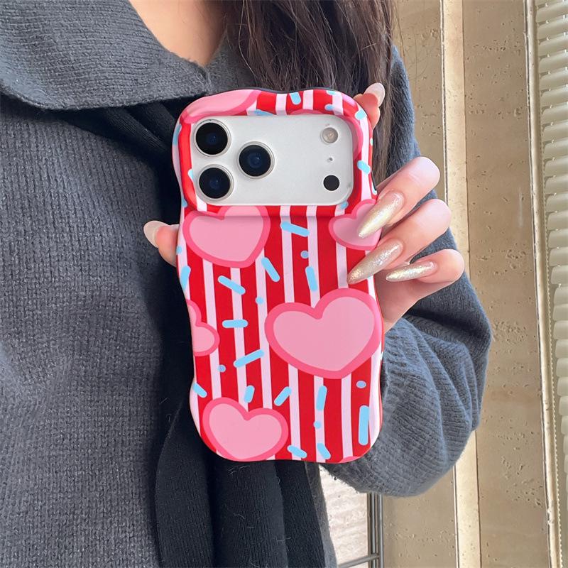 Pink Striped Phone Case with Stand for iPhone 17 Pro Max / 16P / 15 / 14