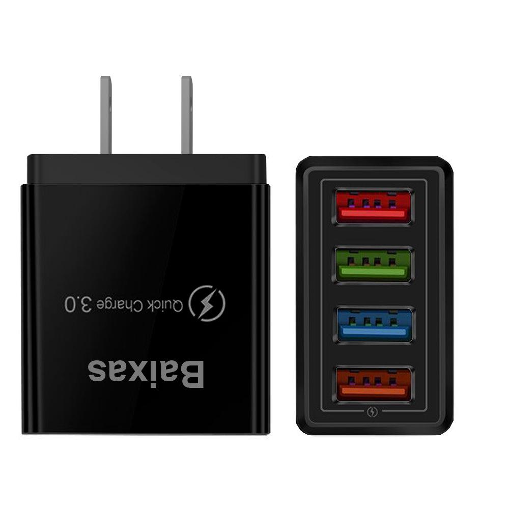 4-Port USB Mobile & Tablet Charger, US/EU Standard, 3A Fast Charging