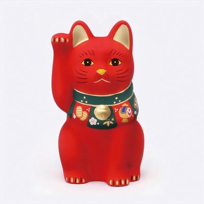 Yakushi Kiln Fukuzukushi Good Luck Maneki-neko (Red, Small) (with Sticker)