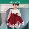 Vestido Largo de Encaje con Lazo para Bebé Manga Larga Elegante Vestido de Fiesta Princesa Para Niños Pequeños