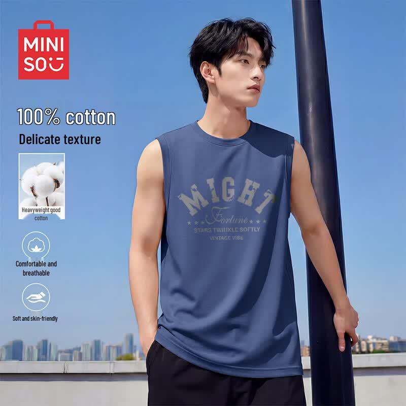 MINISO Men s Pure Cotton Sleeveless Vest T-Shirt L