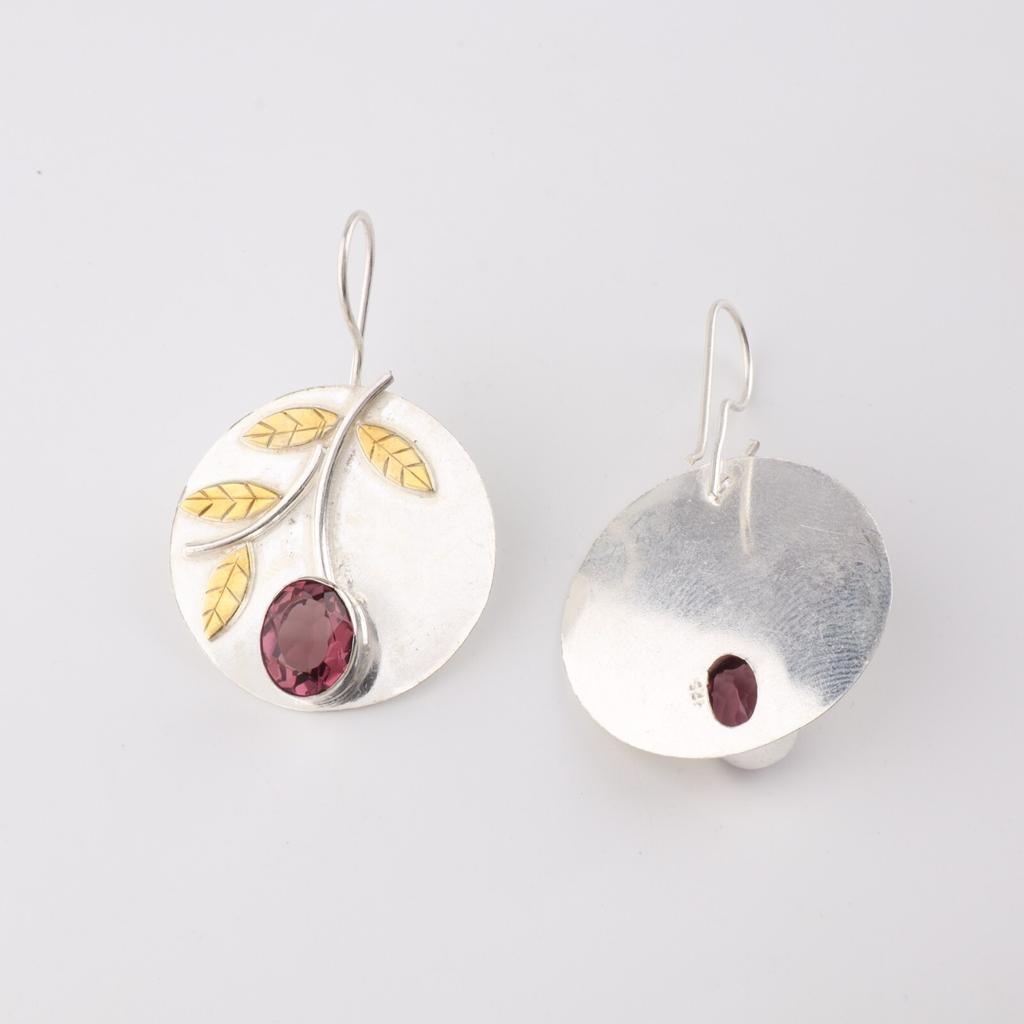 Rhodolite Gemstone 925 Sterling Silver Jewelry Handmade Earrings 1.73" For Gift EE-176-4