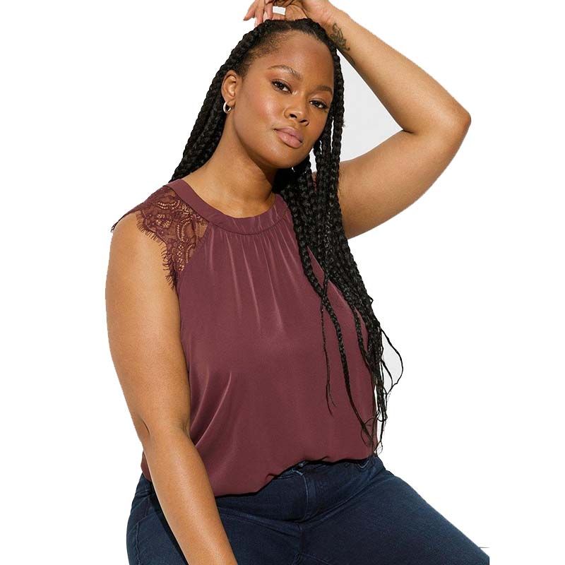 

B67 Flying Sleeve Chiffon Blouses for Women Summer Lace Wine red 4