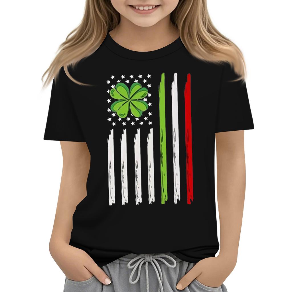 Children's Round Neck Casual Saint Patrick Printed Short Sleeve T-Shirt