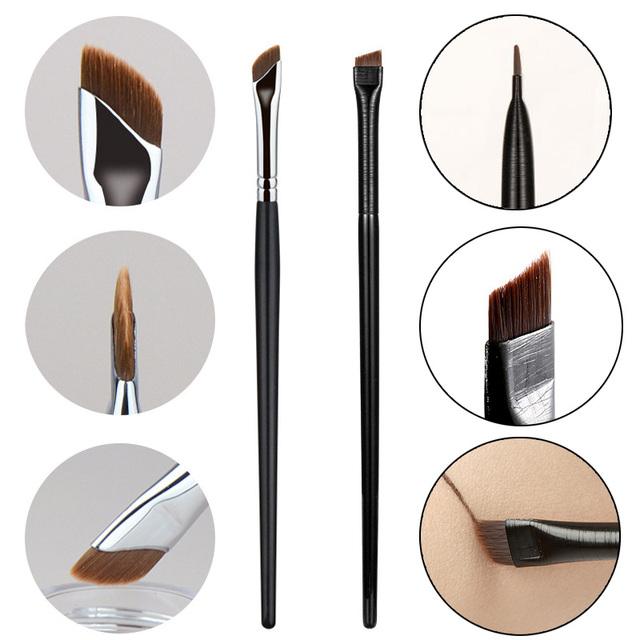 

2 шт., серповидная кисть для подводки глаз, нож, кромка, кисть для макияжа, ультратонкая, тонкая, с косым углом, с плоской головкой, кисть для бровей, профессиональный инструмент для макияжа
