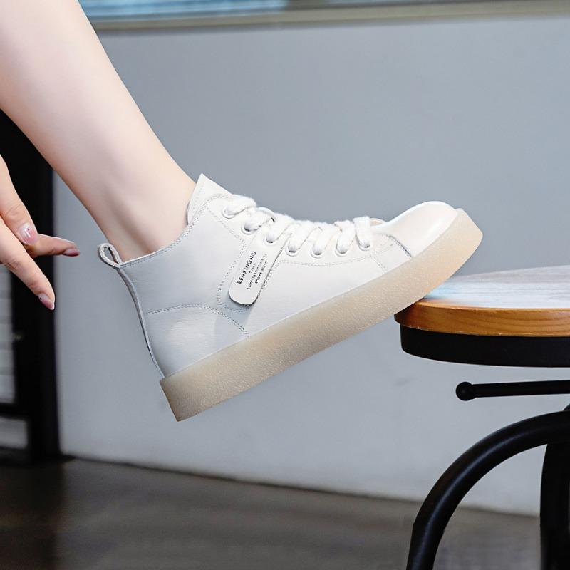 Sports Women's Shoes Leather White Shoes