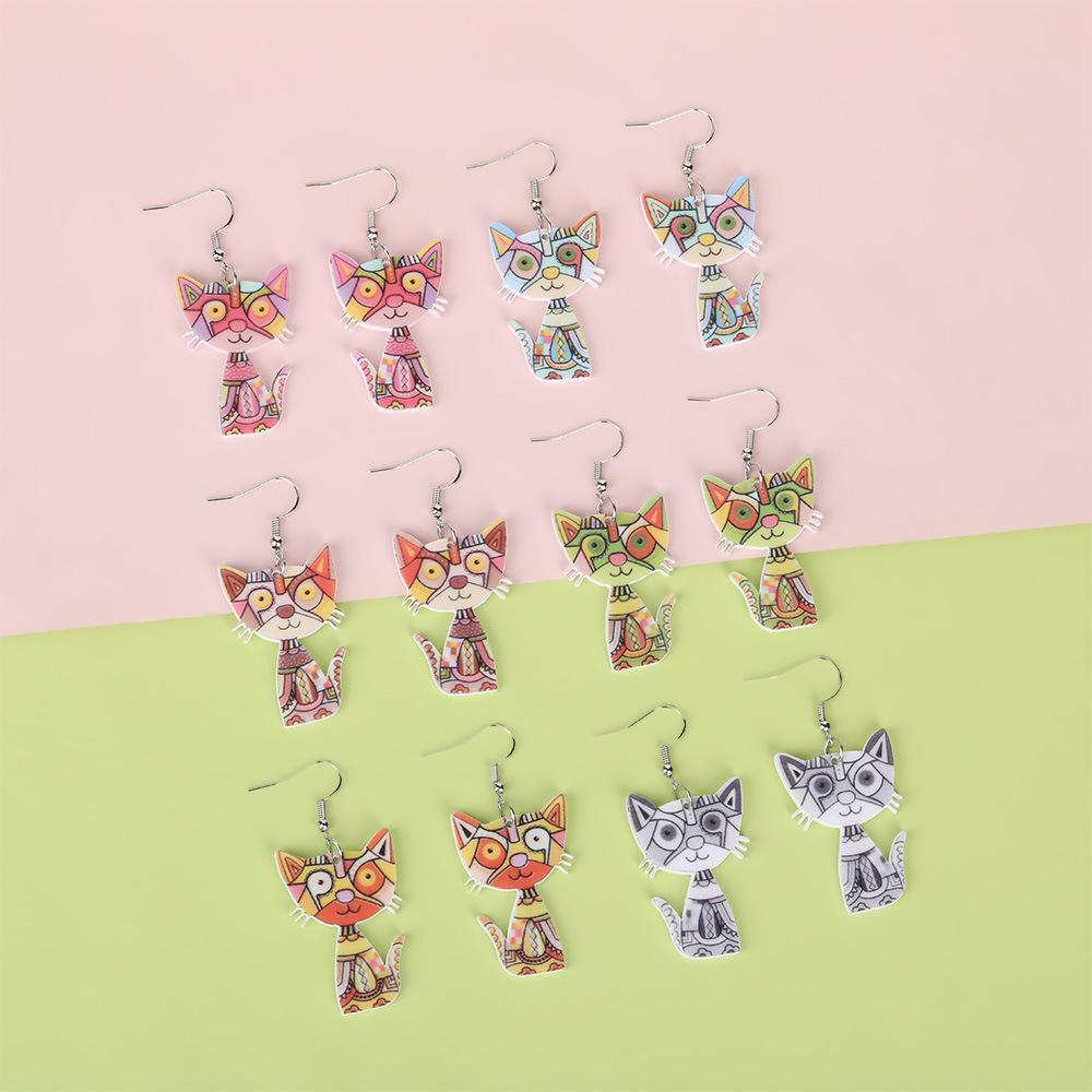 Cartoon Colorful Cat Cute Earrings, Full Hosting Environmentally Friendly Acrylic Earrings.