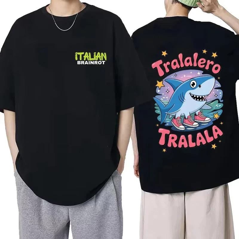 Tralalero Tralala Funny Italian Brainrot Meme Print Cotton Tshirt Summer Men Women Short Sleeve Tees Casual Sports Oversized Top