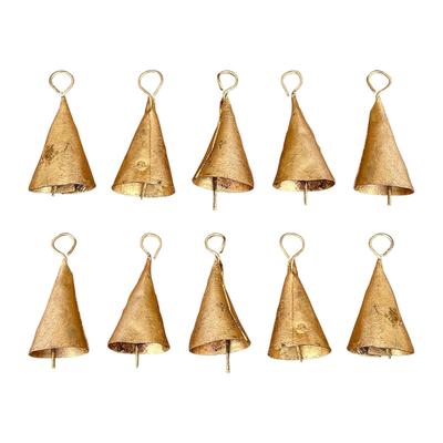 10-Pack Vintage Gold Metal Bells for DIY Christmas Ornaments and Boho Craft Projects, Handmade Rustic Home Decor with Antique Finish