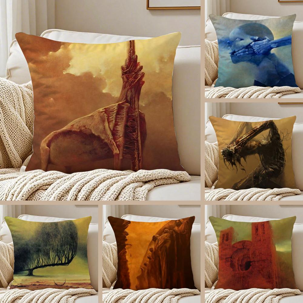 Art Z-Zdzislaw Beksinski Cushion Cover Silky Short Plush Double-Sided Printed Pillow Case for Sofa All Seasons Home Decor Gift