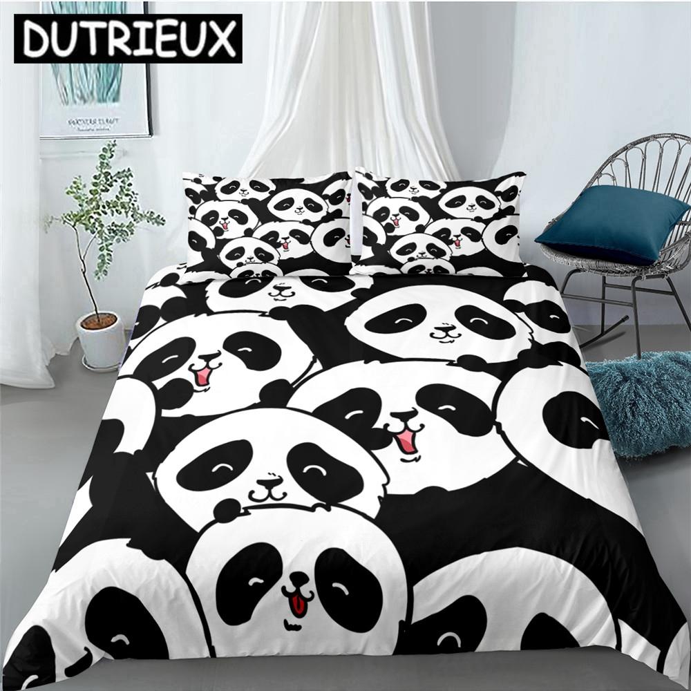 Cartoon Cute Panda Polyester Bedding Sets Child Kids Covers Boys Bed Linen Set For Teens King Size Bedding Set