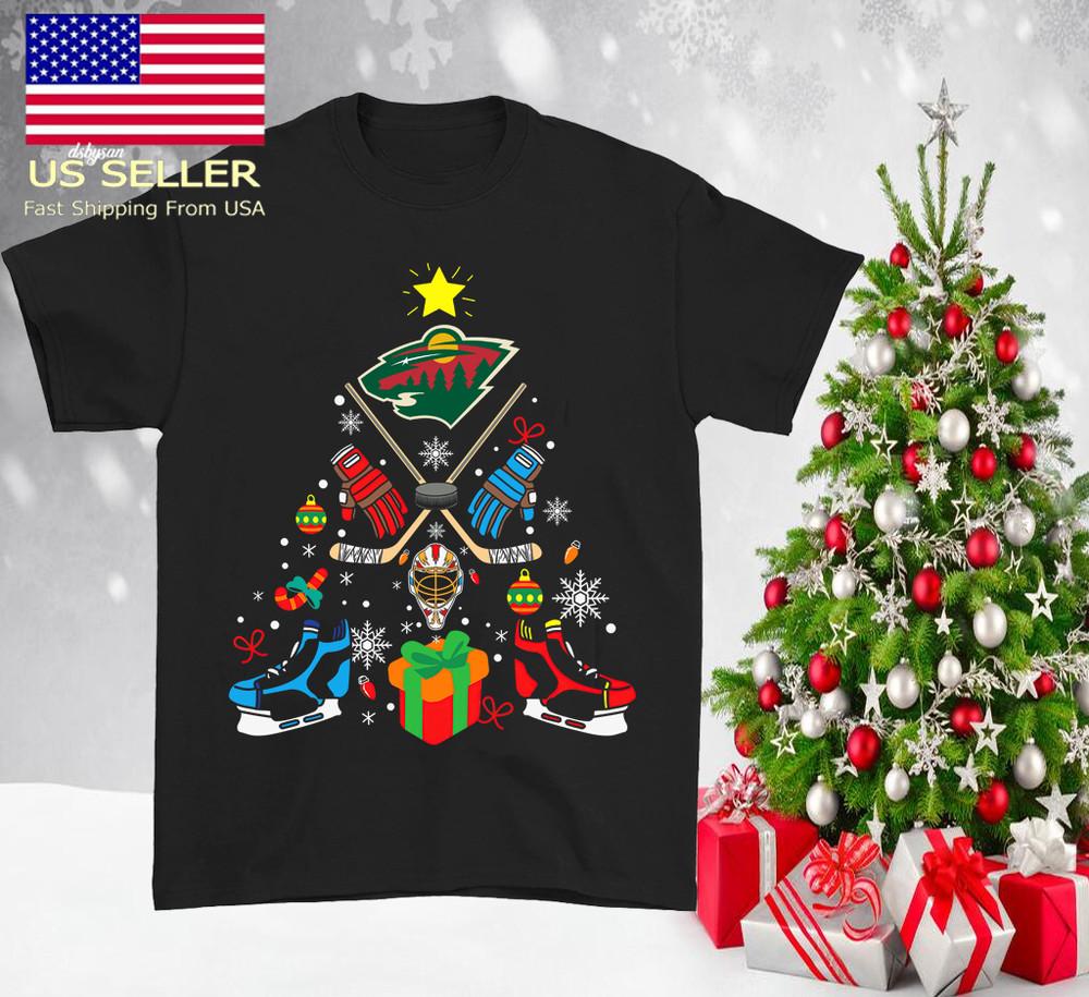 Minnesota Wild christmas Tree Hookey black T-shirt Unisex S to 5Xl JJ4903