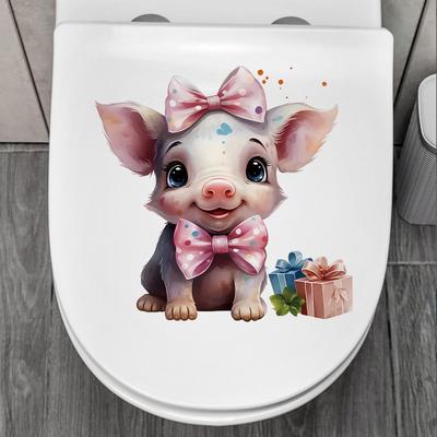 Adesivo Decorativo Creativo per WC Maialino Cartone Animato Carino Adesivo Impermeabile per Coperchio WC