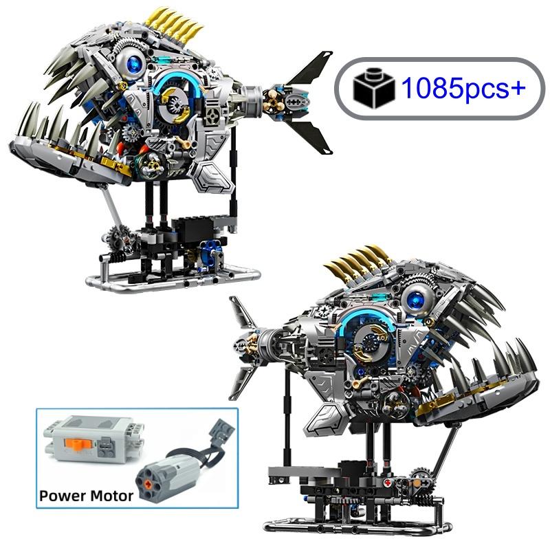 Non-Toxic Creative Mechanical Piranha Building Blocks Set Marine Animal Linkage Model Educational Toy For Kids Birthday Christmas Gifts