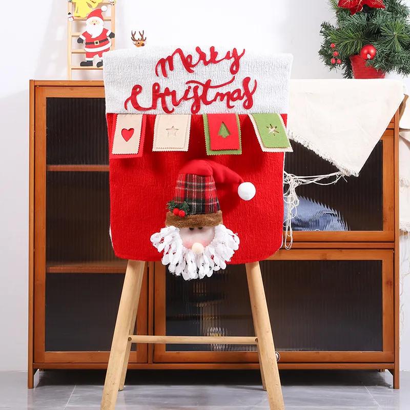 Christmas Doll Chair Cover Festival Cartoon Dining Chair Back Covers Party Santa Claus Chair Rear Decoration YFA2245