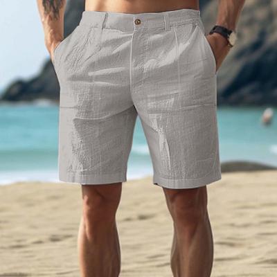 Men Summer Casual Shorts Mid-rise Button Zipper Fly Pockets Shorts Solid Color Straight Leg Short Pants Streetwear