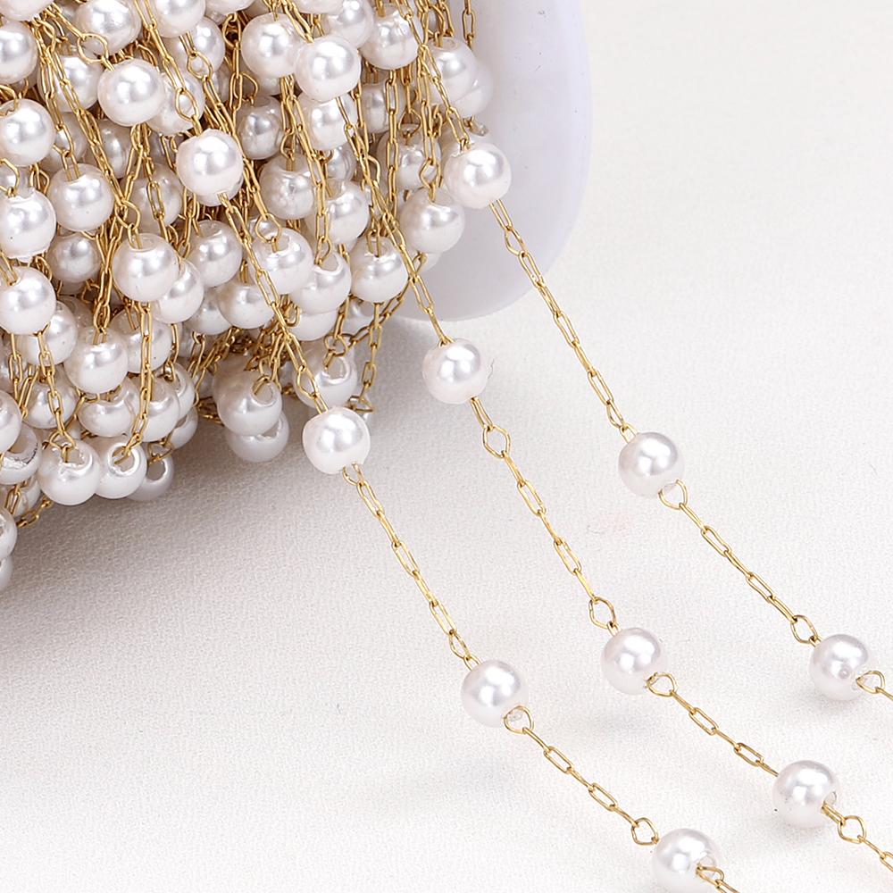 2meters 1meter 4mm Stainless Steel Round ABS Pearl Beads Chains for Necklace Bracelet Jewelry Making DIY Findings Supplies