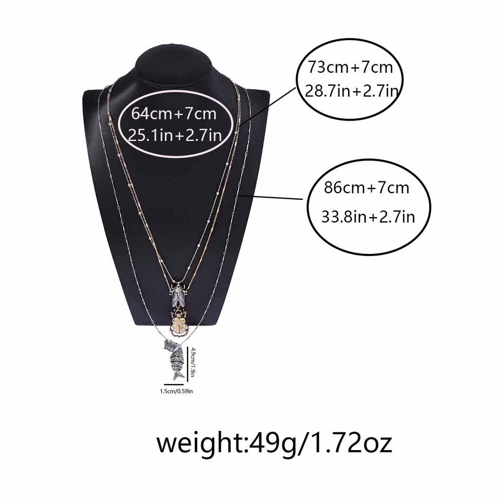 ZA cross-border personalized trend animal insect alloy beetle cicada fish pendant multi-layer necklace high-end versatile model