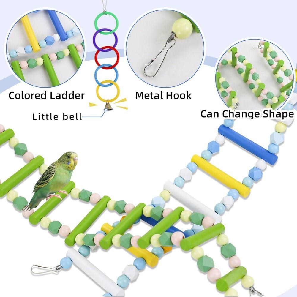 Colorful Wooden Parrot Ladder 8/10/12 Step Ladders Bird Perch Stand Toy  Bird Cage Decoration