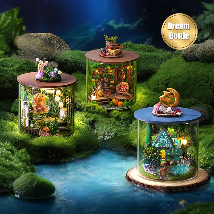 Dream Bottle Model Kit DIY Mini Doll House Handmade 3D Puzzle Assembly Toy Home Creative Room Bedroom Decoration with Furniture