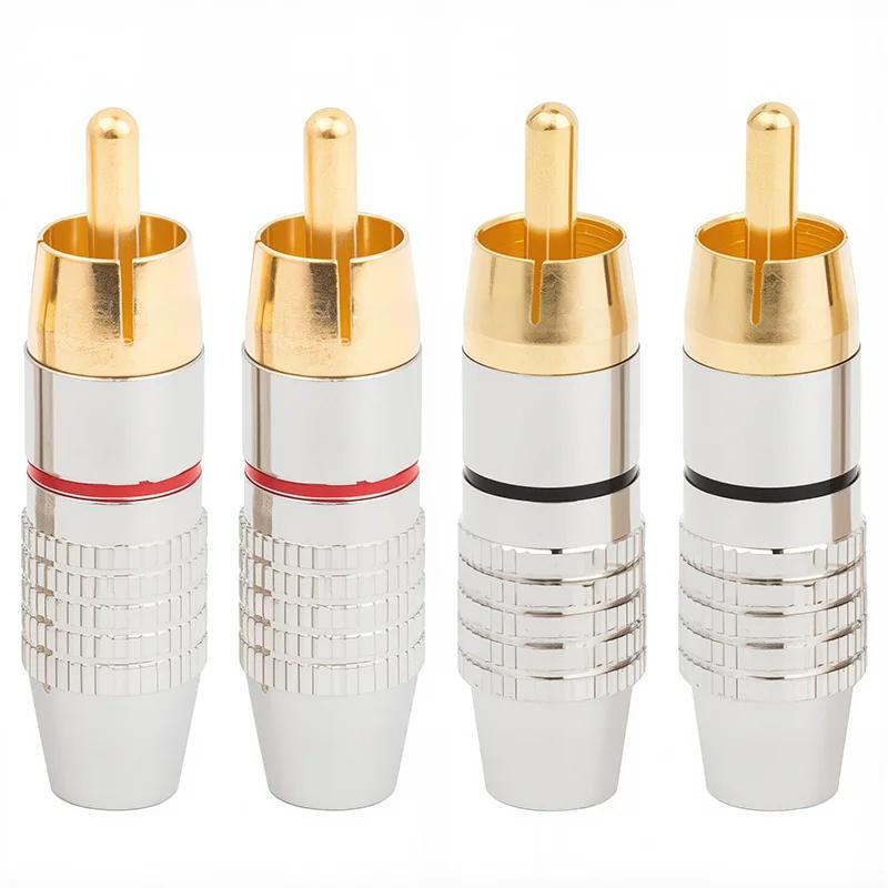 

4/10Pcs RCA Connector Solder-Free Male Plug Adapter for Audio Video CCTV Camera Cable Plug красный