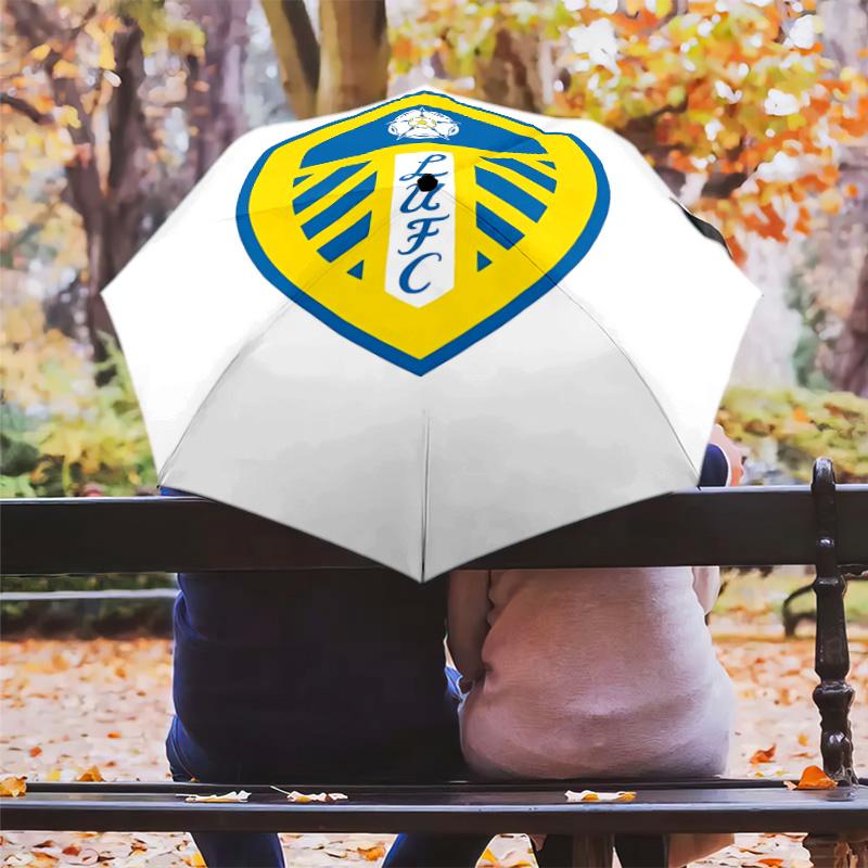 1 PC Automatic Folding Umbrella - Leeds Football Club Pattern Portable Foldable Design With 8 Ribs Christmas Birthday Gifts