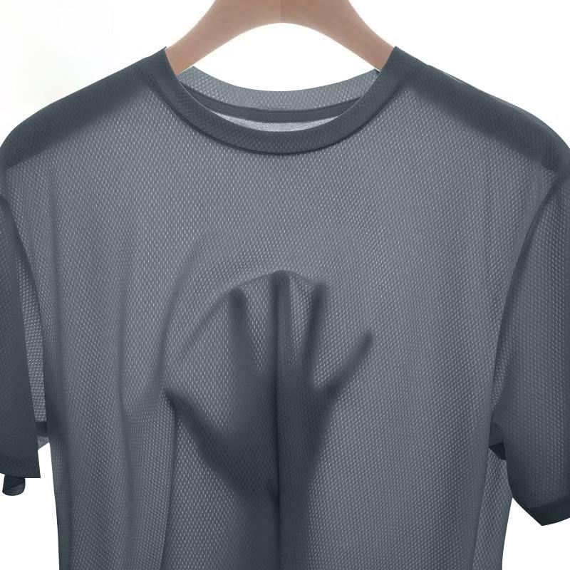 Men’s Ice Silk Mesh Fitness T-Shirt - Loose Fit, Round Neck, Short Sleeve, Breathable, Summer Sportswear