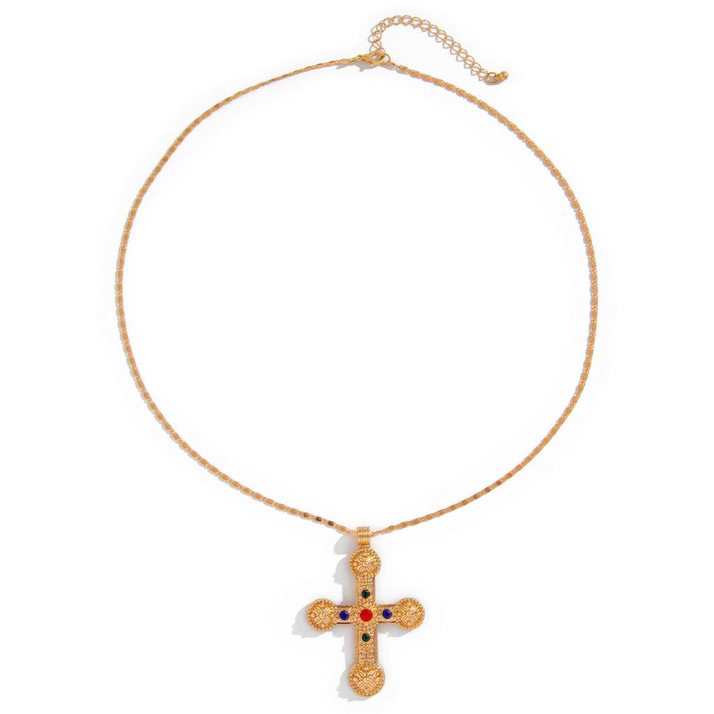 Collier Chaîne Empilée Croix Diamant Femme, Bijoux Fleur Perle Imitation Personnalité Douce